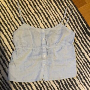 BRANDY MELVILLE - Linen Powder Blue Strappy Top- Adjustable, stretchy, button-up